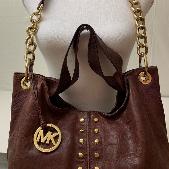 Michael Kors studded burgundy satchel/shoulder bag - Picture 3 of 8